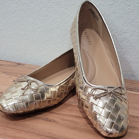 Gold Woven Ballet Flats - Picture 1 of 6